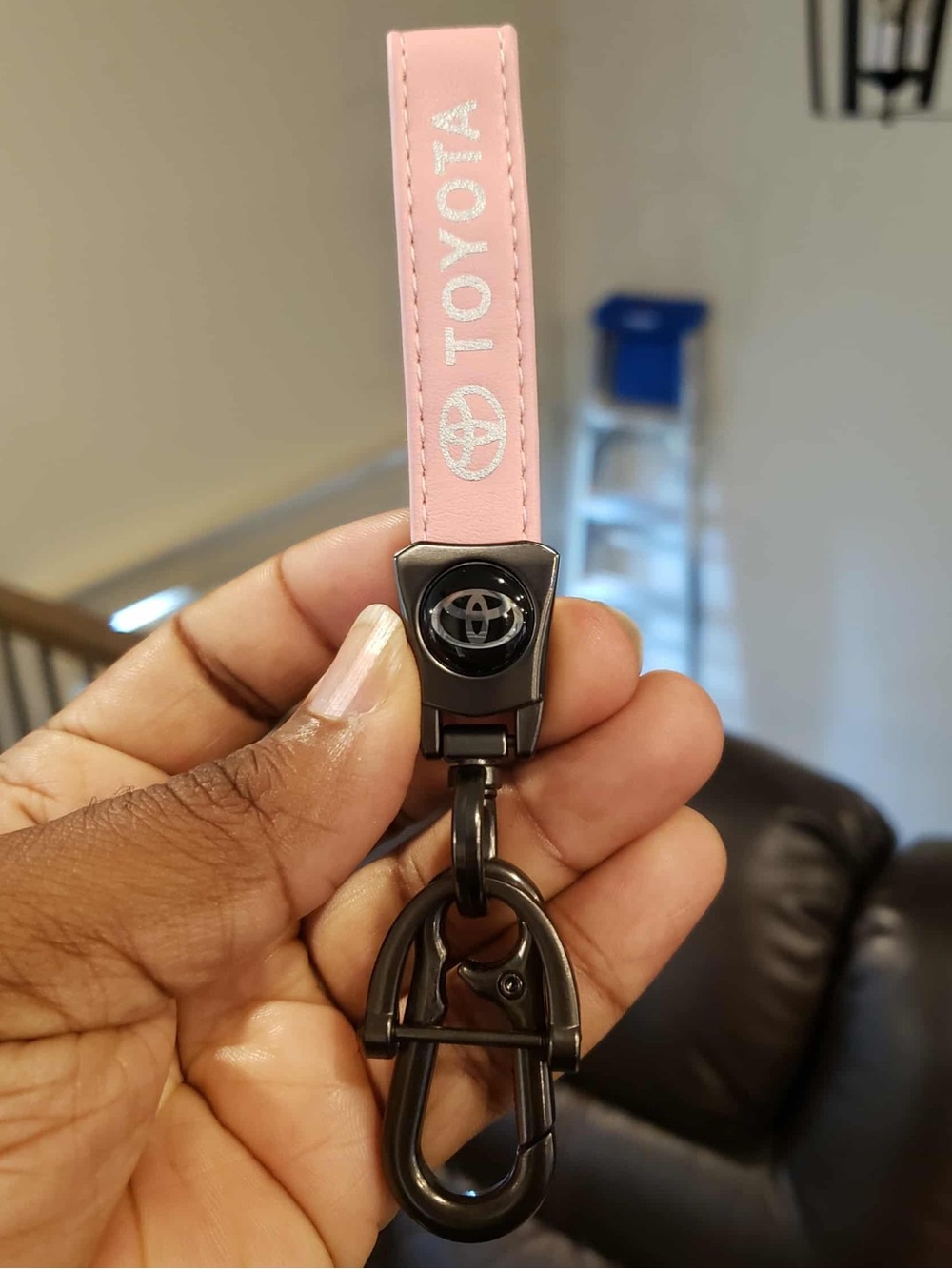 TOYOTA Light Pink & Silver Leather Dark Gray Keychain